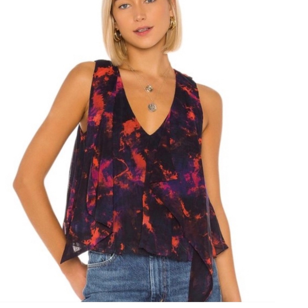House Of Harlow 1960 x Revolve Medium Elsa Pleated Blouse Top Tie Dye Sleeveless